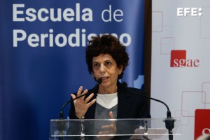 La periodista Carmen Sigüenza, de la Agencia EFE, durante la presentación de la I edición de la Beca Fundación SGAE-Agencia EFE Carlos del Amo de periodismo cultural en Madrid. EFE/ J.J. Guillen
