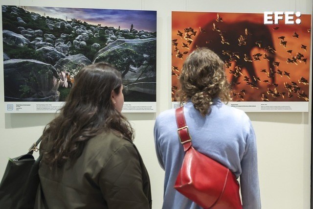 Madrid, 19/11/2025.- Dos mujeres observan fotografías expuestas durante la inauguración de la exposición Istanbul Photo Awards 2025, organizada por la agencia turca Anadolu. EFE/Kiko Huesca